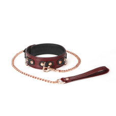 Кожаный ошейник с поводком Liebe Seele Wine Red Collar and Leash, 3 кольца для крепления