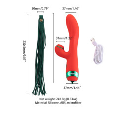 Вибратор-кролик с флоггером LOCKINK SEVANDA Whip Vibrating Massage Wand - Red & Green