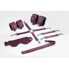 Набір Feral Feelings BDSM Kit 5 Burgundy, наручники, поножі, хрестовина, маска, падл