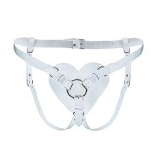 Трусики Серце для страпону з натуральної шкіри Feral Feelings - Hearts Strap-on Belt White