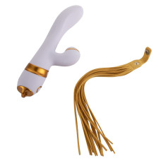 Вибратор-кролик с флоггером LOCKINK SEVANDA Whip Vibrating Massage Wand - White & Golden