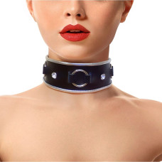 Ошейник из натуральной кожи со стразами и кольцом Art of Sex -  Collar Ring