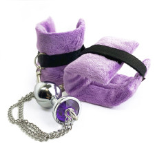 Наручники с металлической анальной пробкой Art of Sex Handcuffs with Metal Anal Plug size M Purple