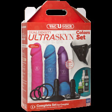 Набір для страпону Doc Johnson Vac-U-Lock Dual Density UltraSKYN Colors Set, діаметр 3х4,5 см