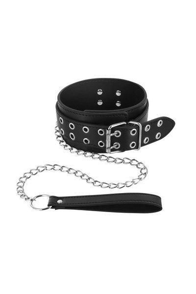 Ошейник широкий с поводком Fetish Tentation Eyalets and Leash