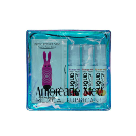 Набор из 3-х вкусов стимулирующего лубриканта Amoreane Med (3х10мл) и вибропули Adrien Lastic Pink || Набір з 3-х смаків стимулювального лубриканта Amoreane Med (3х10мл) та віброкулі Adrien Lastic Pink