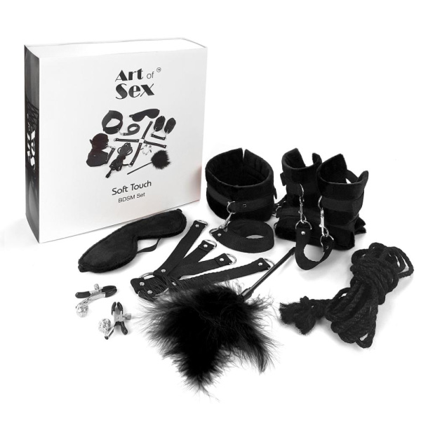 БДСМ-набір Art of Sex – Soft Touch BDSM Set, чорний, 9 предметів