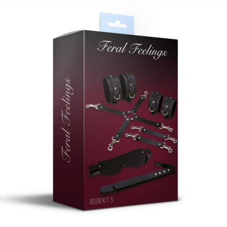 Набор для БДСМ 5 в 1 Feral Feelings BDSM Kit 5 Black, наручники, поножи, крестовина, маска, паддл || Набір для БДСМ 5 в 1 Feral Feelings BDSM Kit 5 Black, наручники, поножі, хрестовина, маска, падл