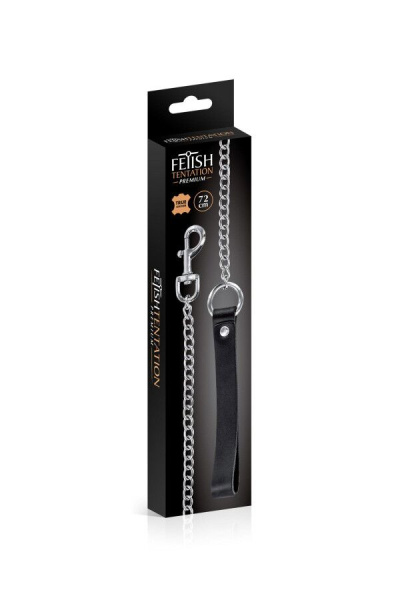 Повідець Fetish Tentation Premium Metal leash with cowhide leather wrist 72 см