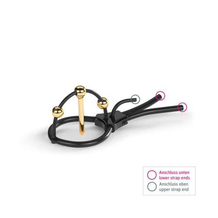 Утяжка для пениса Mystim Plunging Pete, позолоченная, с двумя шариками и коротким уретральным зондом || Утяжка для пеніса Mystim Plunging Pete, позолочена, з двома кульками і коротким уретральним зондом