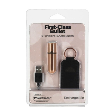 Вибропуля PowerBullet First-Class Bullet 2.5″ with Key Chain Pouch, Rose Gold, 9 режимов вибрации || Віброкуля PowerBullet First-Class Bullet 2.5″ з Key Chain Pouch, Rose Gold, 9 режимів вібрації