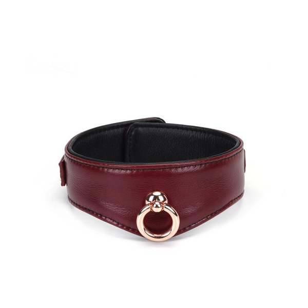 Кожаный ошейник с поводком Liebe Seele Wine Red Curved Collar, замок-сердечко