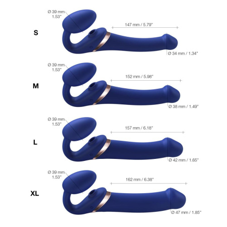 Безремневой вибрострапон с вакуумной стимуляцией Strap-On-Me MULTI ORGASM Blue L, регулируемый || Безремінний вібрострапон з вакуумною стимуляцією Strap-On-Me MULTI ORGASM Blue L, регульований