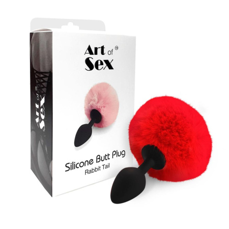 Силиконовая анальная пробка М Art of Sex - Silicone Bunny Tails Butt plug Red, диаметр 3,5 см || Силіконова анальна пробка М Art of Sex - Silicone Bunny Tails Butt plug Red, діаметр 3,5 см