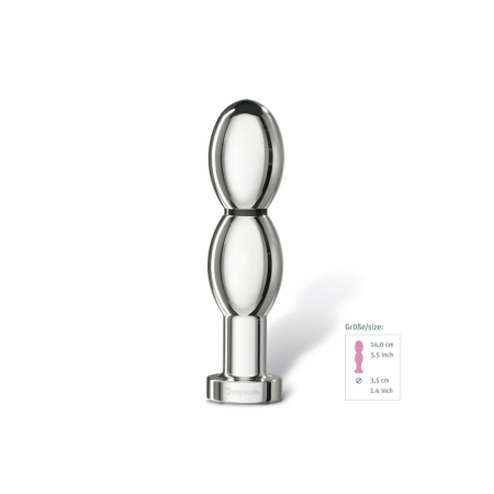 Металлическое дилдо 2-в-1 Mystim O(h!)-thello для электростимулятора, диаметр 3,5см, анальная пробка || Металеве ділдо 2-в-1 Mystim O(h!)-thello для електростимулятора, діаметр 3,5 см, анальна пробка