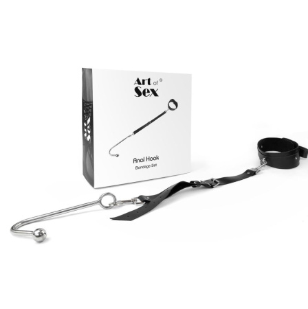 Анальный крюк 1 с ошейником из натуральной кожи Art of Sex - Anal hook, Черный || Анальний гак 1 із нашийником з натуральної шкіри Art of Sex - Anal hook, Чорний