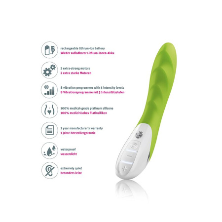 Мощный вибратор Mystim Sassy Simon Green с двумя моторами и стимулирующим рельефом || Потужний вібратор Mystim Sassy Simon Green з двома моторами і стимулюючим рельєфом