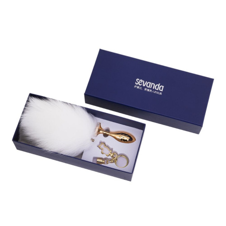 Металлическая анальная пробка Кроличий хвост LOCKINK SEVANDA White Bunny-Tail Anal Pear-shape Plug || Металева анальна пробка Кролячий хвост LOCKINK SEVANDA White Bunny-Tail Anal Pear-shape Plug