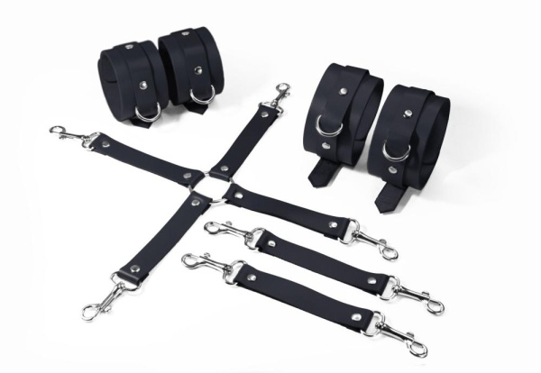 Набір для БДСМ 3 в 1 Feral Feelings BDSM Kit 3 Black, наручники, поножі, хрестовина