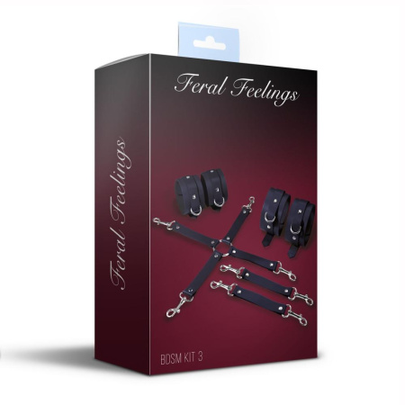 Набір для БДСМ 3 в 1 Feral Feelings BDSM Kit 3 Black, наручники, поножі, хрестовина
