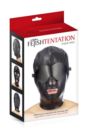 Капюшон для БДСМ со съемной маской Fetish Tentation BDSM hood in leatherette with removable mask || Капюшон для БДСМ зі знімною маскою Fetish Tentation BDSM hood in leatherette with removable mask