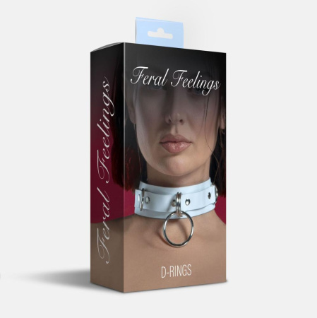 Ошейник для фиксации из натуральной кожи Feral Feelings - D-Rings White || Нашийник для фіксації з натуральної шкіри Feral Feelings - D-Rings White
