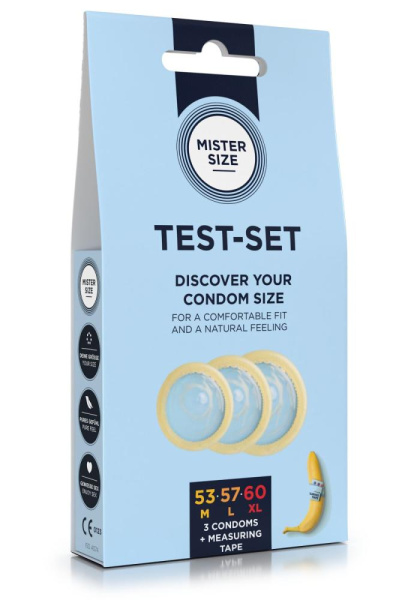 Набор презервативов Mister Size test-set 53–57–60, 3 размера + линейка, толщина 0,05 мм