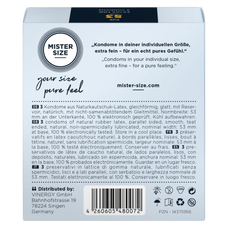 Презервативы Mister Size - pure feel - 53 (3 condoms), толщина 0,05 мм || Презервативи Mister Size - pure feel - 53 (3 condoms), товщина 0,05 мм