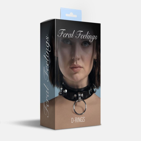 Ошейник для фиксации Feral Feelings - D-Rings Black || Нашийник для фіксації Feral Feelings - D-Rings Black
