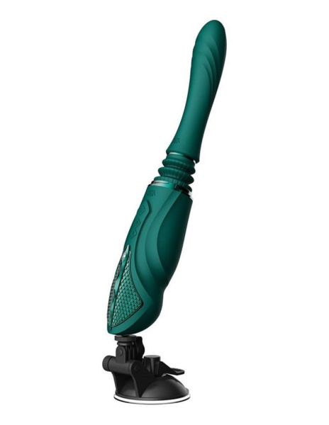 Компактная смарт секс-машина Zalo – Sesh Turquoise Green, 2 насадки, пульт ДУ, кристалл Swarovski