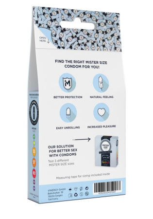 Набор презервативов Mister Size test-set 53–57–60, 3 размера + линейка, толщина 0,05 мм || Набір презервативів Mister Size test-set 53–57–60, 3 розміри + лінійка, товщина 0,05 мм