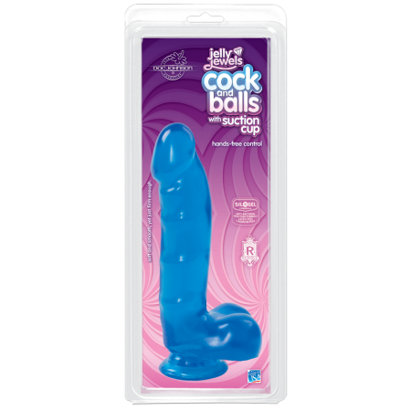 Фаллоимитатор Doc Johnson Jelly Jewels Cock & Balls Blue, диаметр 3,6см, антибактериальный ПВХ || Фалоімітатор Doc Johnson Jelly Jewels Cock & Balls Blue, діаметр 3,6 см, антибактеріальний ПВХ