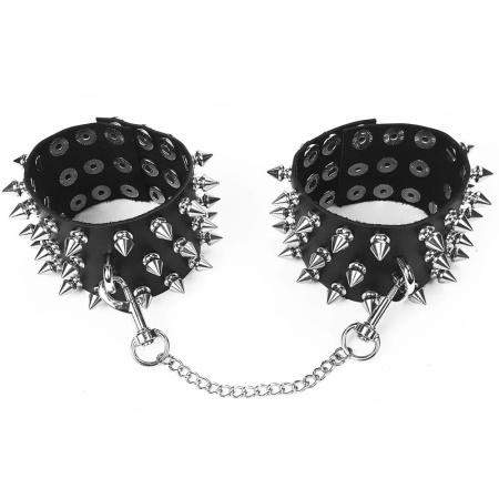 Поножи с шипами из натуральной кожи Art of Sex - Rose, цвет черный || Поножі з шипами з натуральної шкіри Art of Sex, колір чорний