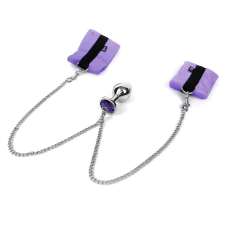 Наручники с металлической анальной пробкой Art of Sex Handcuffs with Metal Anal Plug size M Purple || Наручники з металевою анальною пробкою Art of Sex Handcuffs with Metal Anal Plug size M Purple
