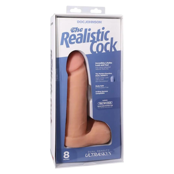Фаллоимитатор Doc Johnson The Realistic Cock 8 inch White - ULTRASKYN, Vack-U-Lock, диаметр 5,1см