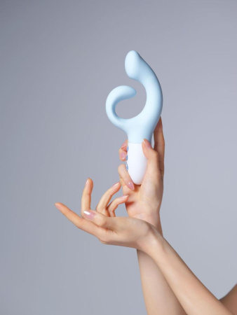 Вибратор-кролик для точки G KISTOY Big G Blue, изогнутый отросток, автоматический подогрев || Вібратор-кролик для точки G KISTOY Big G Blue, вигнутий відросток, автоматичний підігрів