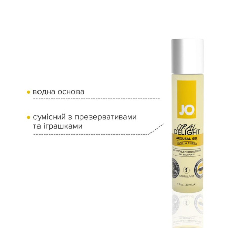 Гель для оральных ласк JO Oral Delight Vanilla Thrill (30 мл), эффект холод-тепло || Гель для оральних пестощів JO Oral Delight Vanilla Thrill (30 мл), ефект холод-тепло