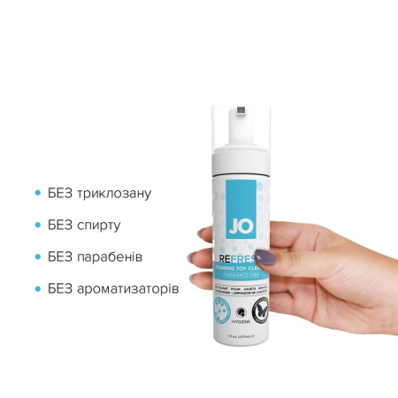 Мягкая пенка для очистки игрушек JO REFRESH (207 мл) дезинфицирующая, проникает глубоко || М’яка пінка для очищення іграшок JO REFRESH (207 мл) дезінфікує, проникає глибоко