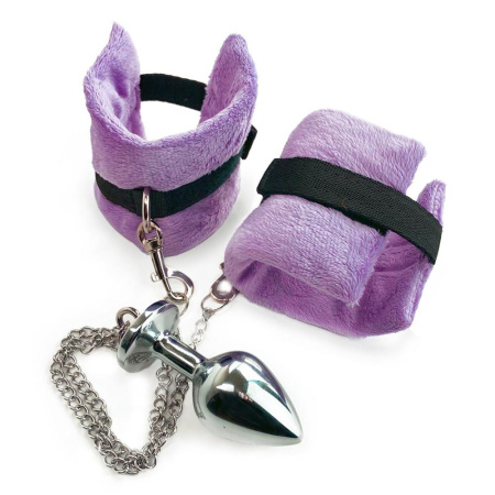 Наручники с металлической анальной пробкой Art of Sex Handcuffs with Metal Anal Plug size M Purple || Наручники з металевою анальною пробкою Art of Sex Handcuffs with Metal Anal Plug size M Purple