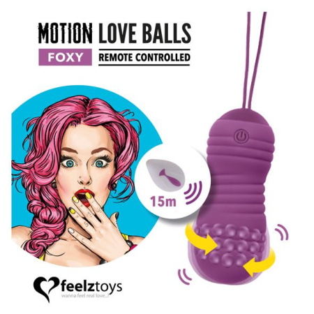Вагинальные шарики с жемчужным массажем FeelzToys Motion Love Balls Foxy с пультом ДУ, 7 режимов || Вагінальні кульки з перлинним масажем FeelzToys Motion Love Balls Foxy з пультом ДК, 7 режимів
