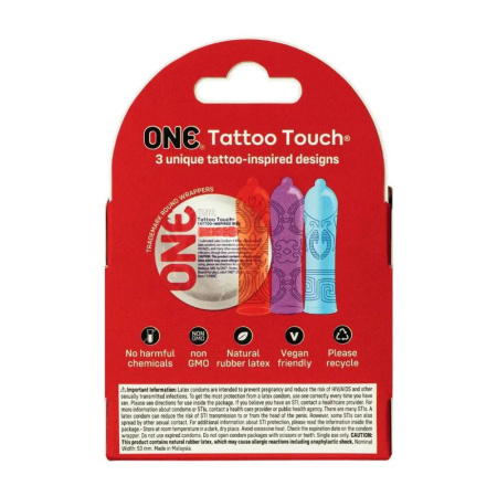 Презервативы ONE Tattoo Touch 3 шт, картонная коробка || Презервативи ONE Tattoo Touch 3 шт, картонна коробка