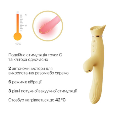 Вибратор с подогревом и вакуумной стимуляцией клитора Zalo - ROSE Vibrator Lemon Yellow || Вібратор з підігрівом та вакуумною стимуляцією клітора Zalo - ROSE Vibrator Lemon Yellow