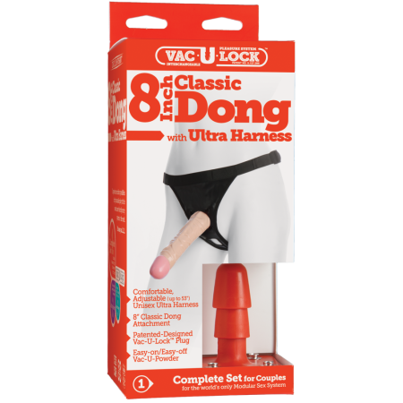 Трусики со страпоном Doc Johnson Vac-U-Lock 8 Inch Classic Dong Ultra Harness, ПВХ, диаметр 3,8см || Трусики зі страпоном Doc Johnson Vac-U-Lock 8 Inch Classic Dong Ultra Harness, ПВХ, діаметр 3,8см
