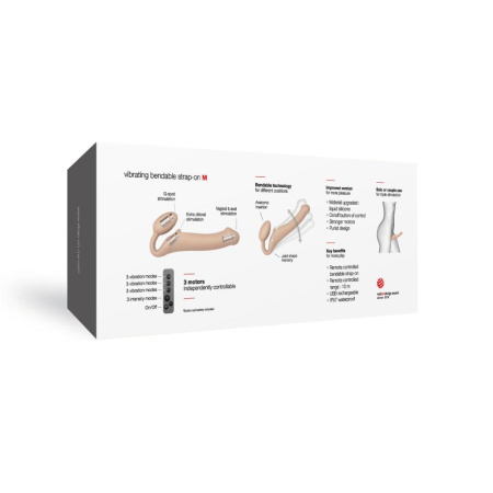 Безремневой страпон с вибрацией Strap-On-Me Vibrating Flesh M, диаметр 3,3см, пульт ДУ, регулируемый || Безремінний страпон з вібрацією Strap-On-Me Vibrating Flesh M, діаметр 3,3см, пульт ДК, регульований