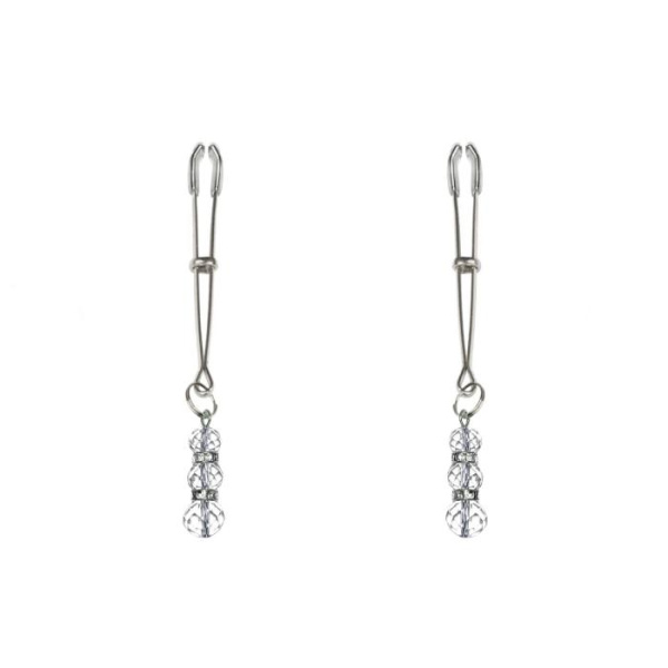 Тонкие зажимы для сосков с подвеской Feral Feelings - Thin nipple clamps, серебро/прозрачный