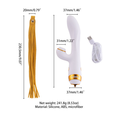Вибратор-кролик с флоггером LOCKINK SEVANDA Whip Vibrating Massage Wand - White & Golden || Вібратор-кролик з флогером LOCKINK SEVANDA Whip Vibrating Massage Wand - White & Golden