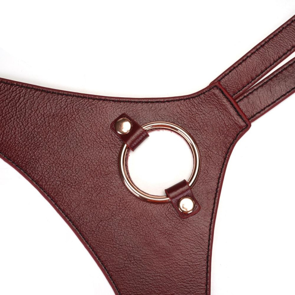 Кожаные трусы для страпона Liebe Seele Wine Red Strap on Harness, универсальный размер