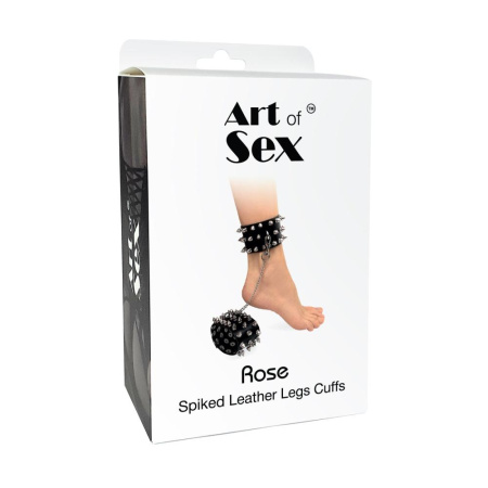 Поножи с шипами из натуральной кожи Art of Sex - Rose, цвет черный || Поножі з шипами з натуральної шкіри Art of Sex, колір чорний