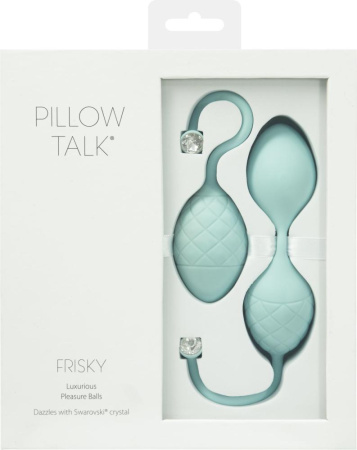 Роскошные вагинальные шарики PILLOW TALK - Frisky Teal с кристаллом, диаметр 3,2см, вес 49-75гр || Розкішні вагінальні кульки PILLOW TALK - Frisky Teal з кристалом, діаметр 3,2 см, вага 49-75 гр