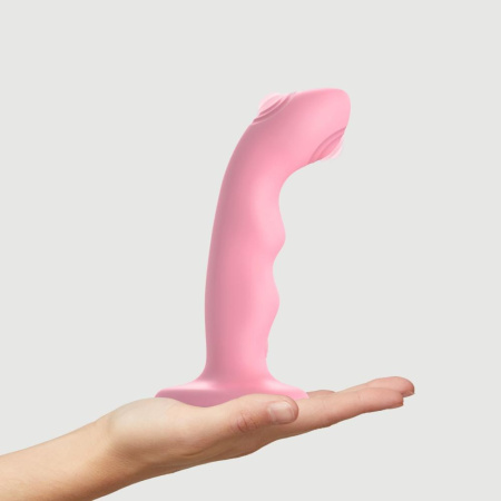Насадка для страпона с двойной точечной пульсацией Strap-On-Me TAPPING DILDO WAVE – CORAL PINK, М || Насадка для страпона з подвійною точковою пульсацією Strap-On-Me TAPPING DILDO WAVE – CORAL PINK, М